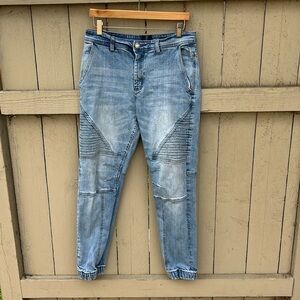 Cotton On Slim Denim Jogger Jeans Moto Style Distressed Sz 32 High Waist